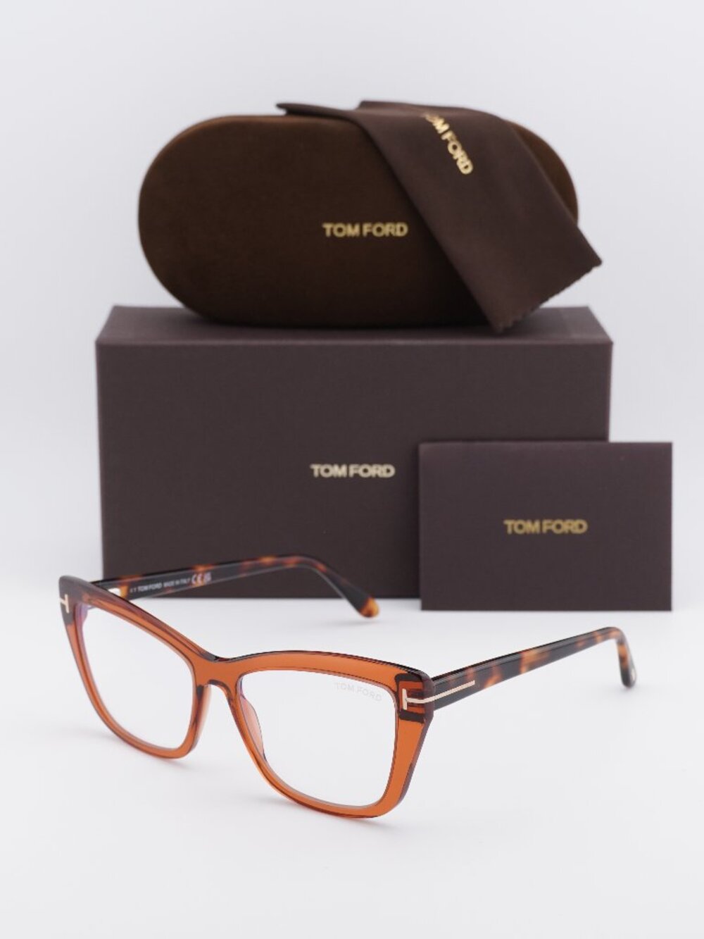 Tom Ford FT5826-B 048 Cat Eye Eyeglasses 55mm - Shiny Dark Brown